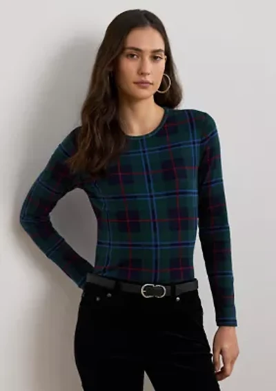 Plaid Stretch Cotton Long Sleeve T-Shirt