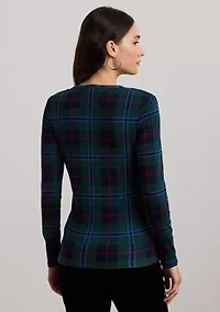 Plaid Stretch Cotton Long Sleeve T-Shirt