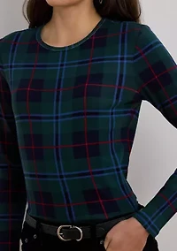 Plaid Stretch Cotton Long Sleeve T-Shirt