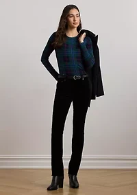 Plaid Stretch Cotton Long Sleeve T-Shirt