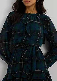 Women's Plaid Ruffle-Trim Georgette Tiered Dress