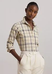 Women's Relaxed Fit Plaid Roll-Tab-Sleeve Shirt