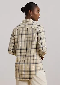 Women's Relaxed Fit Plaid Roll-Tab-Sleeve Shirt