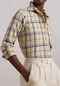 Women's Relaxed Fit Plaid Roll-Tab-Sleeve Shirt