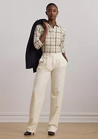 Women's Relaxed Fit Plaid Roll-Tab-Sleeve Shirt