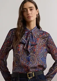 Women's Classic Fit Print Chiffon Tie-Neck Shirt