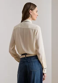 Women's Two-Tone Georgette Tie-Neck Blouse