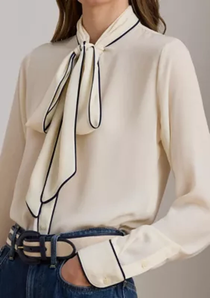 Women's Two-Tone Georgette Tie-Neck Blouse