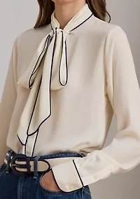 Women's Two-Tone Georgette Tie-Neck Blouse