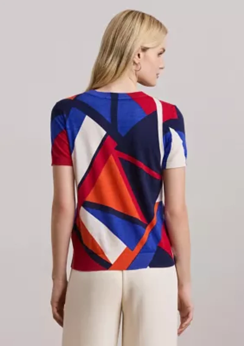 Print Cotton-Blend Short-Sleeve Sweater