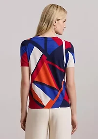 Print Cotton-Blend Short-Sleeve Sweater