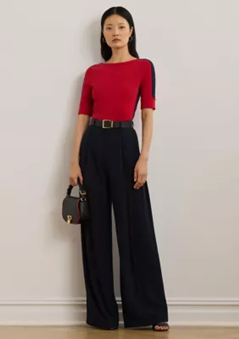 Two Tone Stretch Cotton Elbow Sleeve T-Shirt