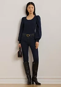 Women's Stretch Cotton Puff-Sleeve Henley Top