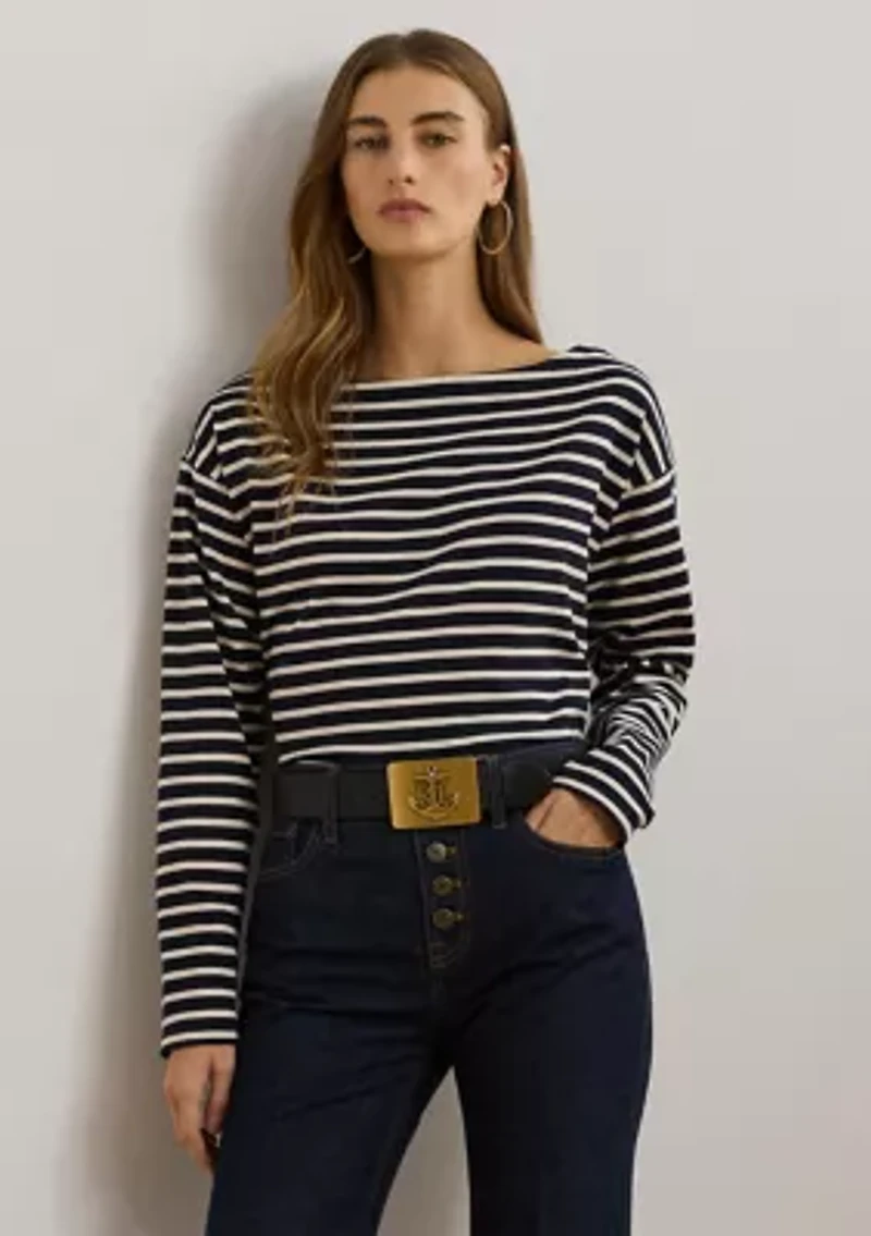 Striped Cotton Jersey Boat Neck Top