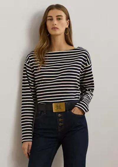 Striped Cotton Jersey Boat Neck Top