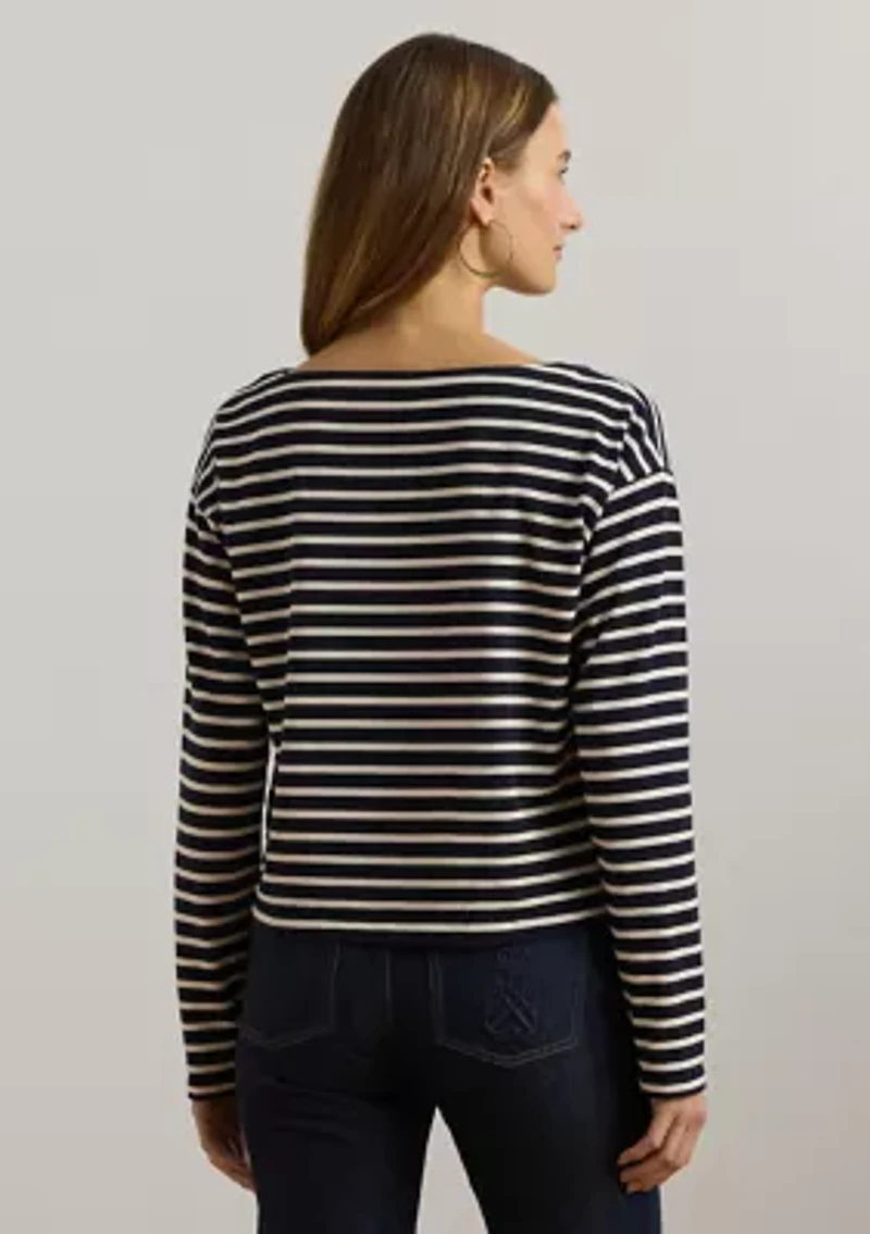 Striped Cotton Jersey Boat Neck Top
