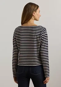 Striped Cotton Jersey Boat Neck Top