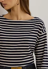 Striped Cotton Jersey Boat Neck Top