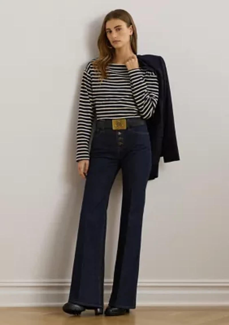 Striped Cotton Jersey Boat Neck Top