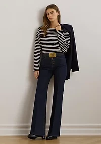 Striped Cotton Jersey Boat Neck Top