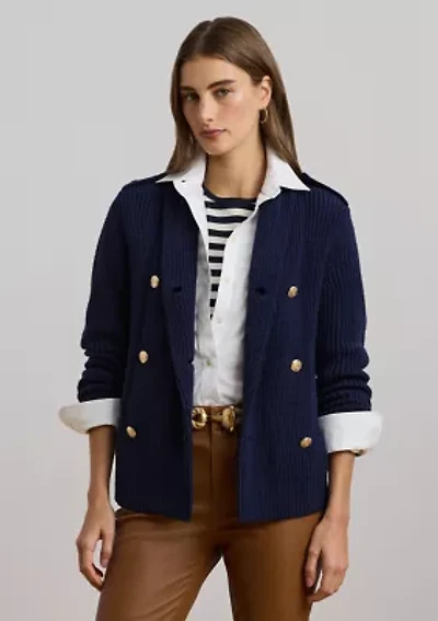 Rib-Knit Double-Breasted Sweater Jacket
