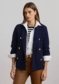 Rib-Knit Double-Breasted Sweater Jacket