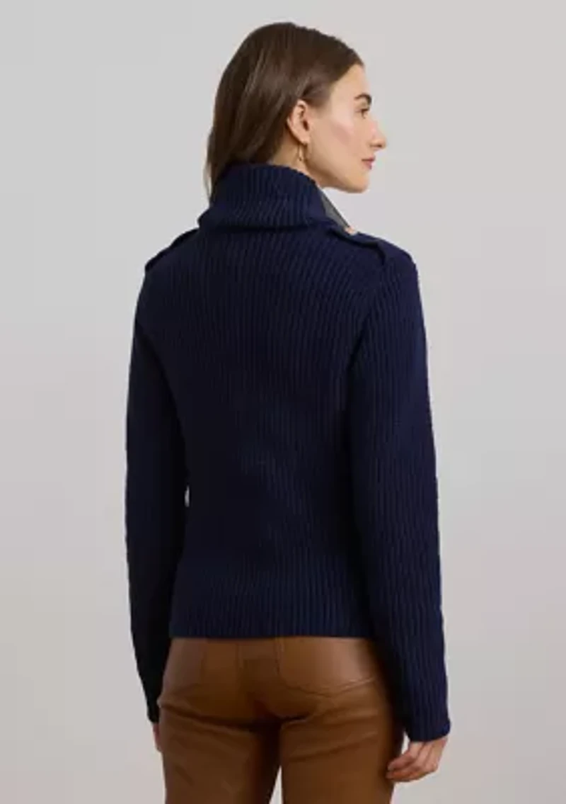 Rib-Knit Double-Breasted Sweater Jacket