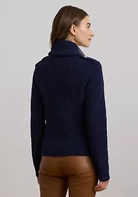 Rib-Knit Double-Breasted Sweater Jacket