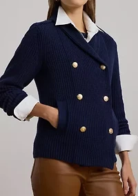 Rib-Knit Double-Breasted Sweater Jacket