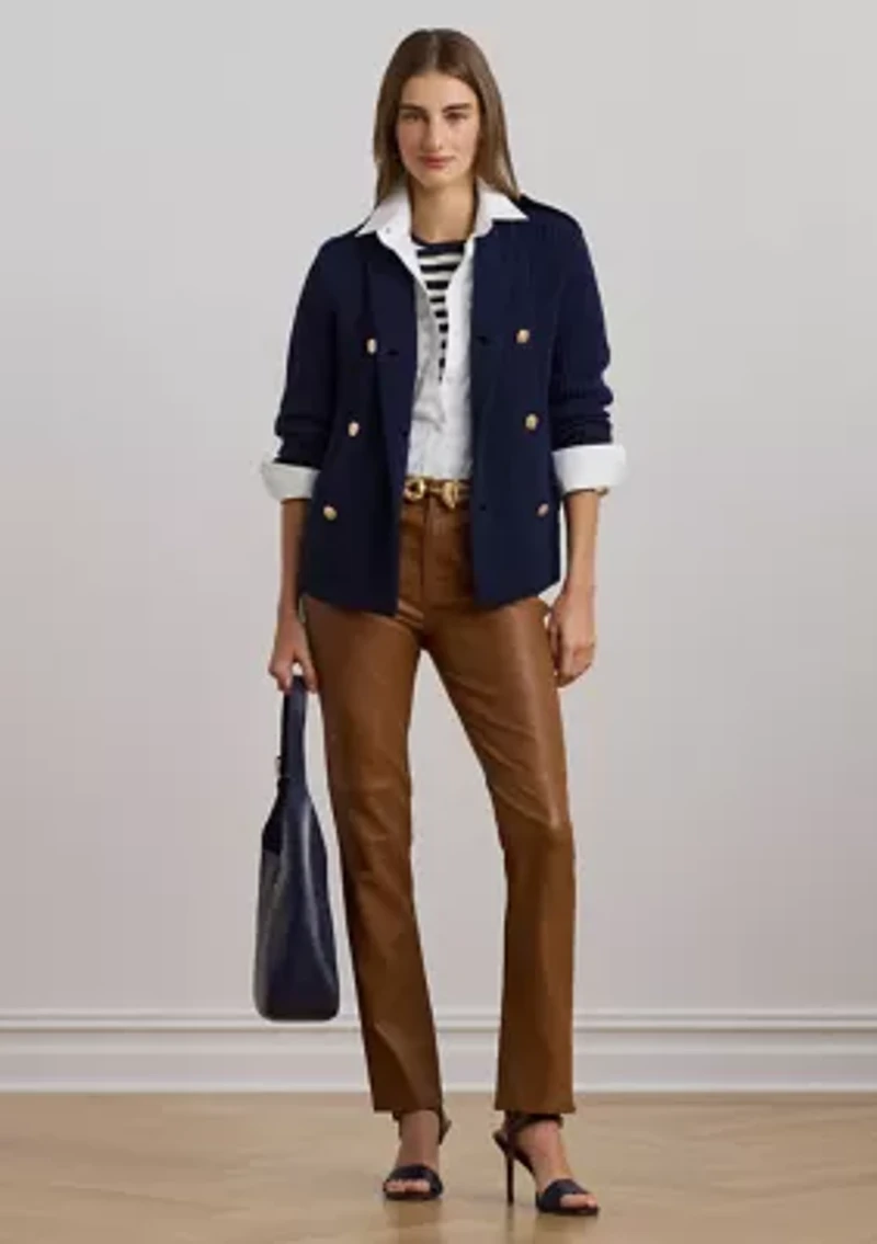 Rib-Knit Double-Breasted Sweater Jacket
