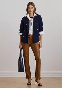 Rib-Knit Double-Breasted Sweater Jacket