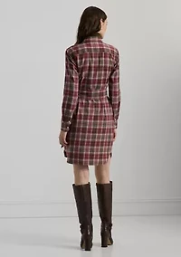 Women's Checked Plaid Belted Cotton Shirtdress