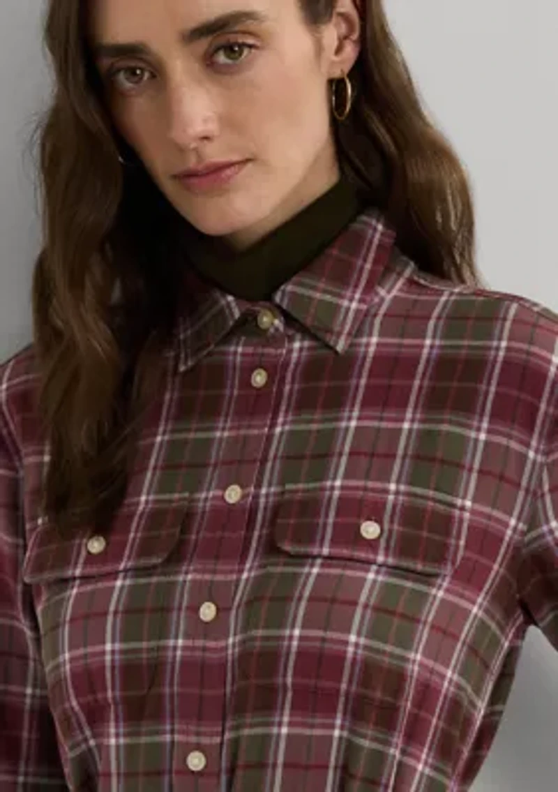 Women's Checked Plaid Belted Cotton Shirtdress