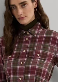Women's Checked Plaid Belted Cotton Shirtdress