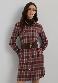 Women's Checked Plaid Belted Cotton Shirtdress