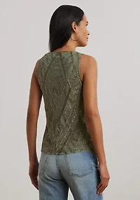 Beaded Mesh Sleeveless Blouse