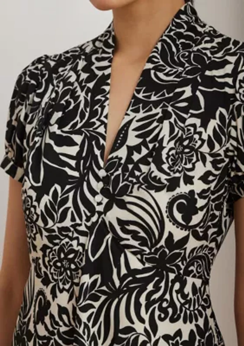 Women's Floral Crepe Short-Sleeve Dress