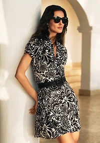 Women's Floral Crepe Short-Sleeve Dress