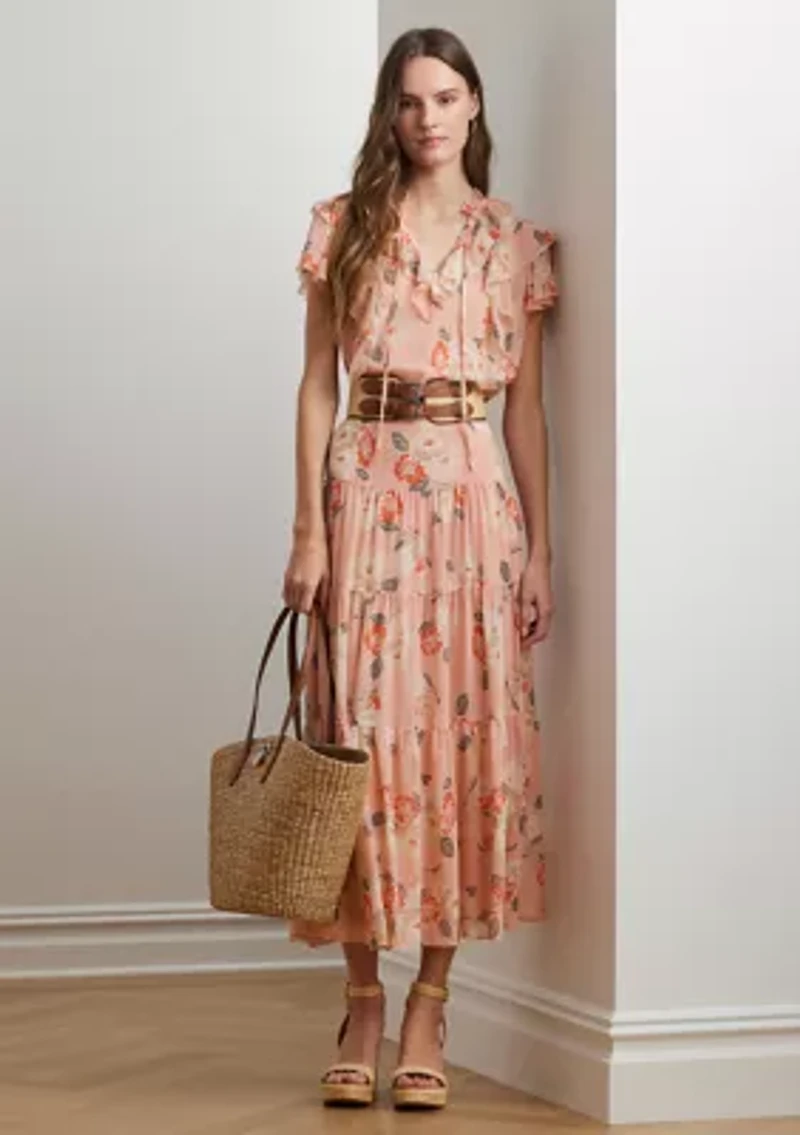 Floral Ruffle Trim Georgette Blouse