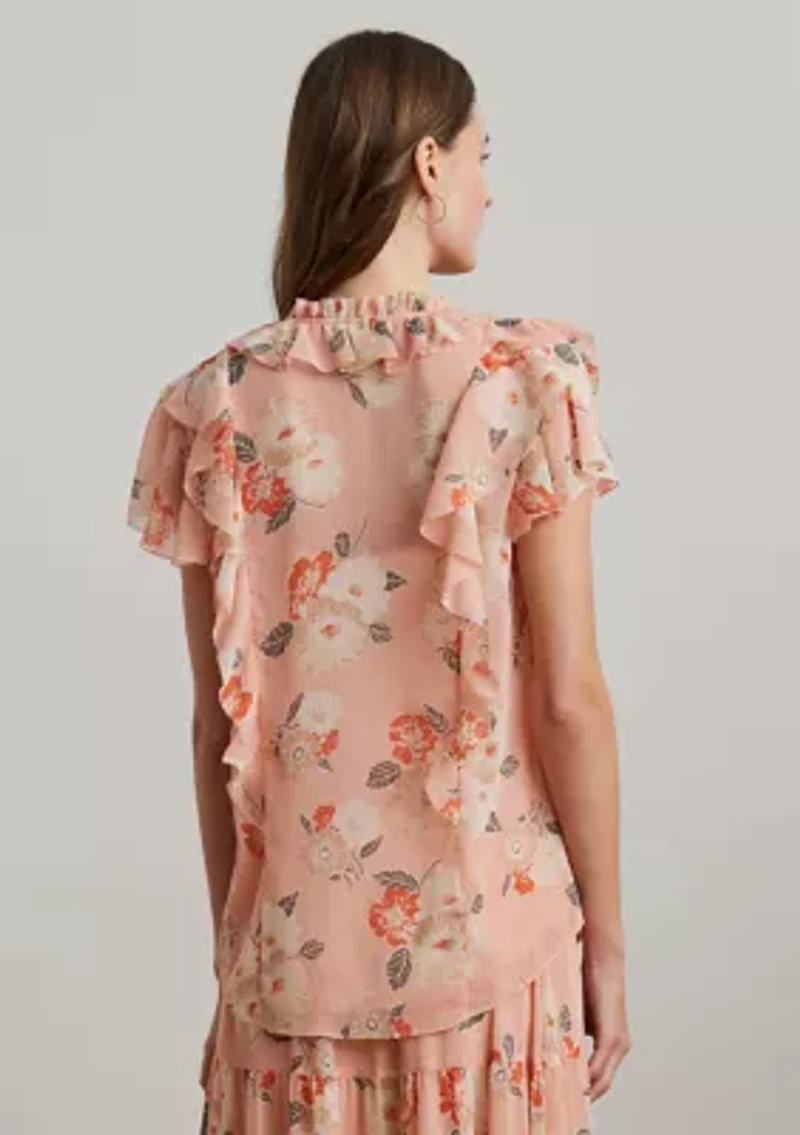 Floral Ruffle Trim Georgette Blouse