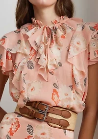 Floral Ruffle Trim Georgette Blouse