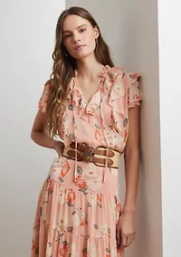 Floral Ruffle Trim Georgette Blouse