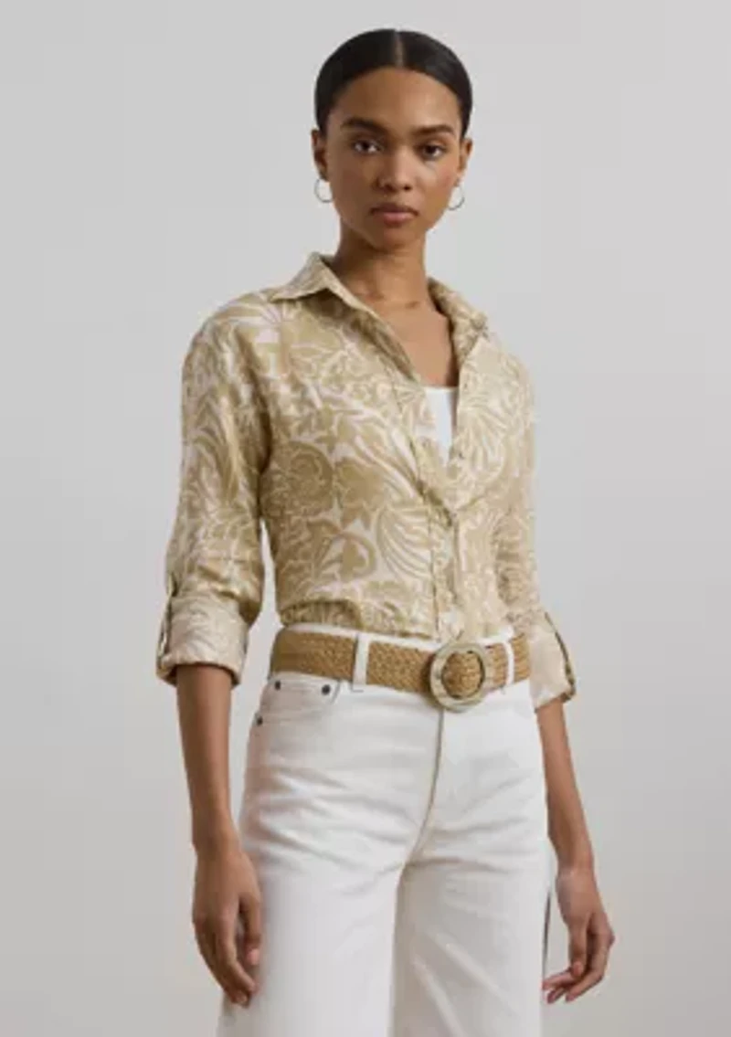 Women's Relaxed Fit Floral Linen Shirt