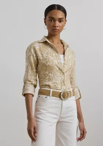 Women's Relaxed Fit Floral Linen Shirt