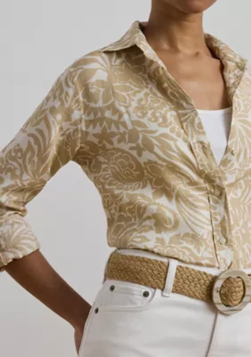 Women's Relaxed Fit Floral Linen Shirt