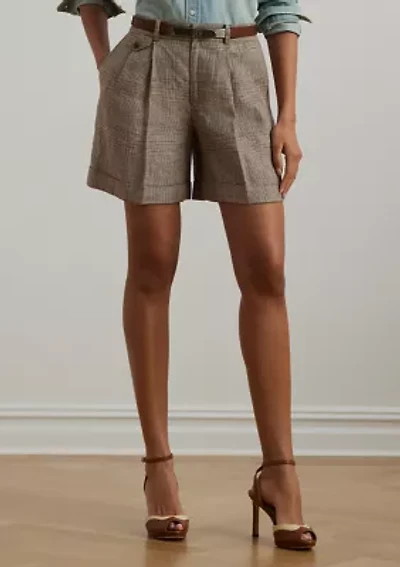Glen Check Pleated Linen Twill Shorts