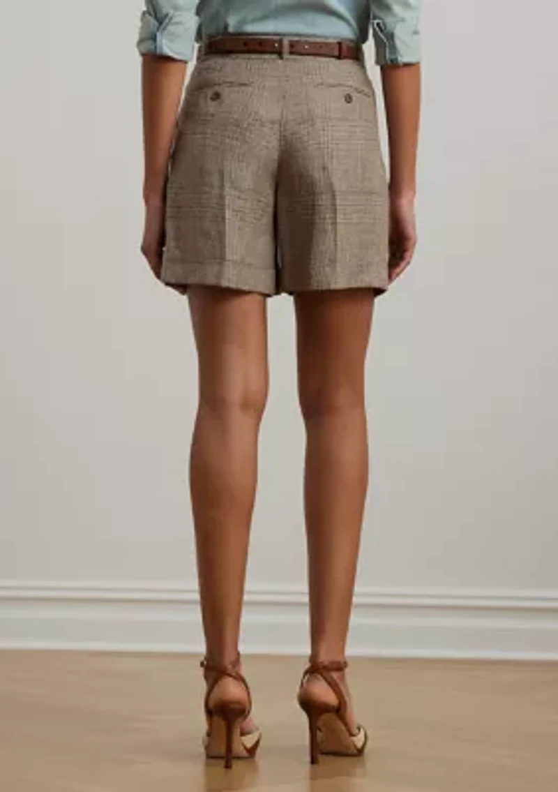 Glen Check Pleated Linen Twill Shorts