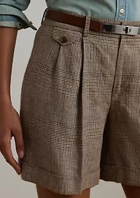 Glen Check Pleated Linen Twill Shorts