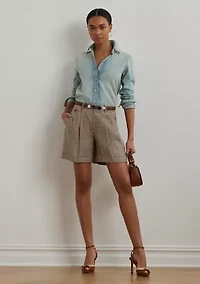Glen Check Pleated Linen Twill Shorts