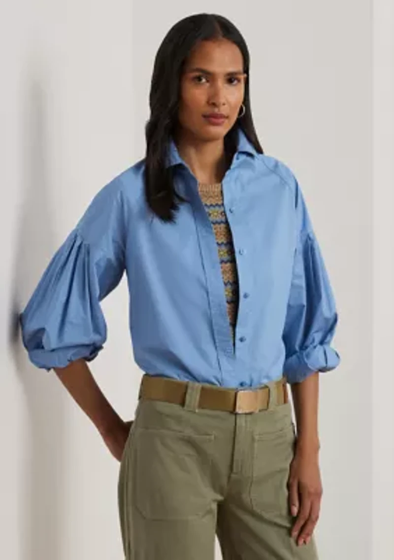 Women's Cotton Poplin Blouson-Sleeve Shirt